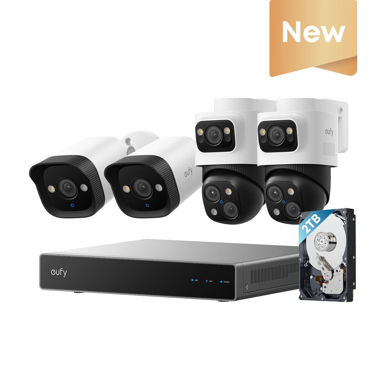 System bezpieczeństwa eufy NVR S4 White (8-kanałowy rejestrator NVR z 2 kamerami PoE Bullet-PTZ i 2 kamerami PoE Bullet)